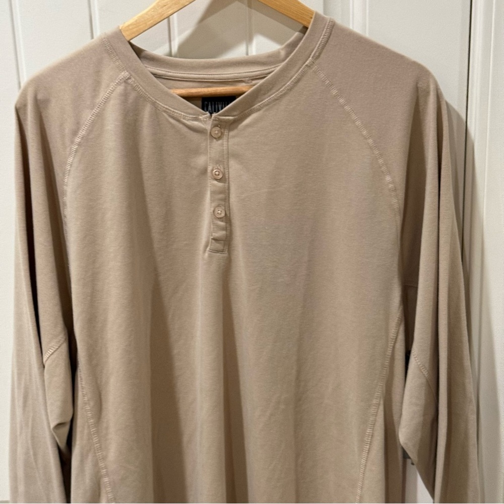 Caliville XL Henley Shirt Beige Organic Cotton Long Sleeve Casual